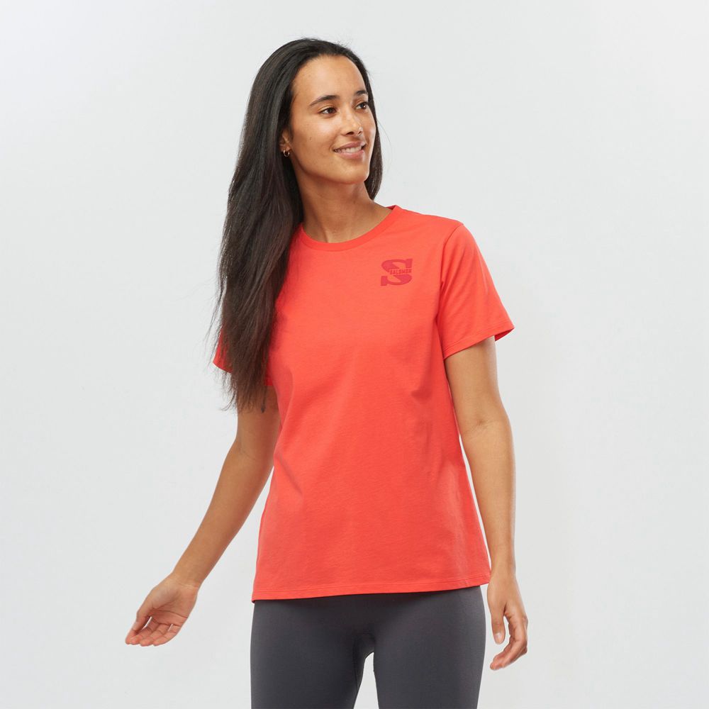 Salomon Israel OUTLIFE SMALL LOGO SS W - Womens T shirts - Coral (XLCK-12749)